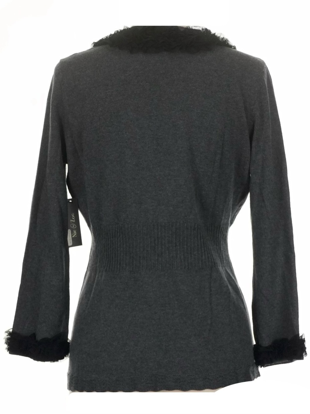 NWT NIC+ZOE Charcoal Gray Ruffle-Trim 3-Button Fitted Cardigan NEW - Picture 2 of 12